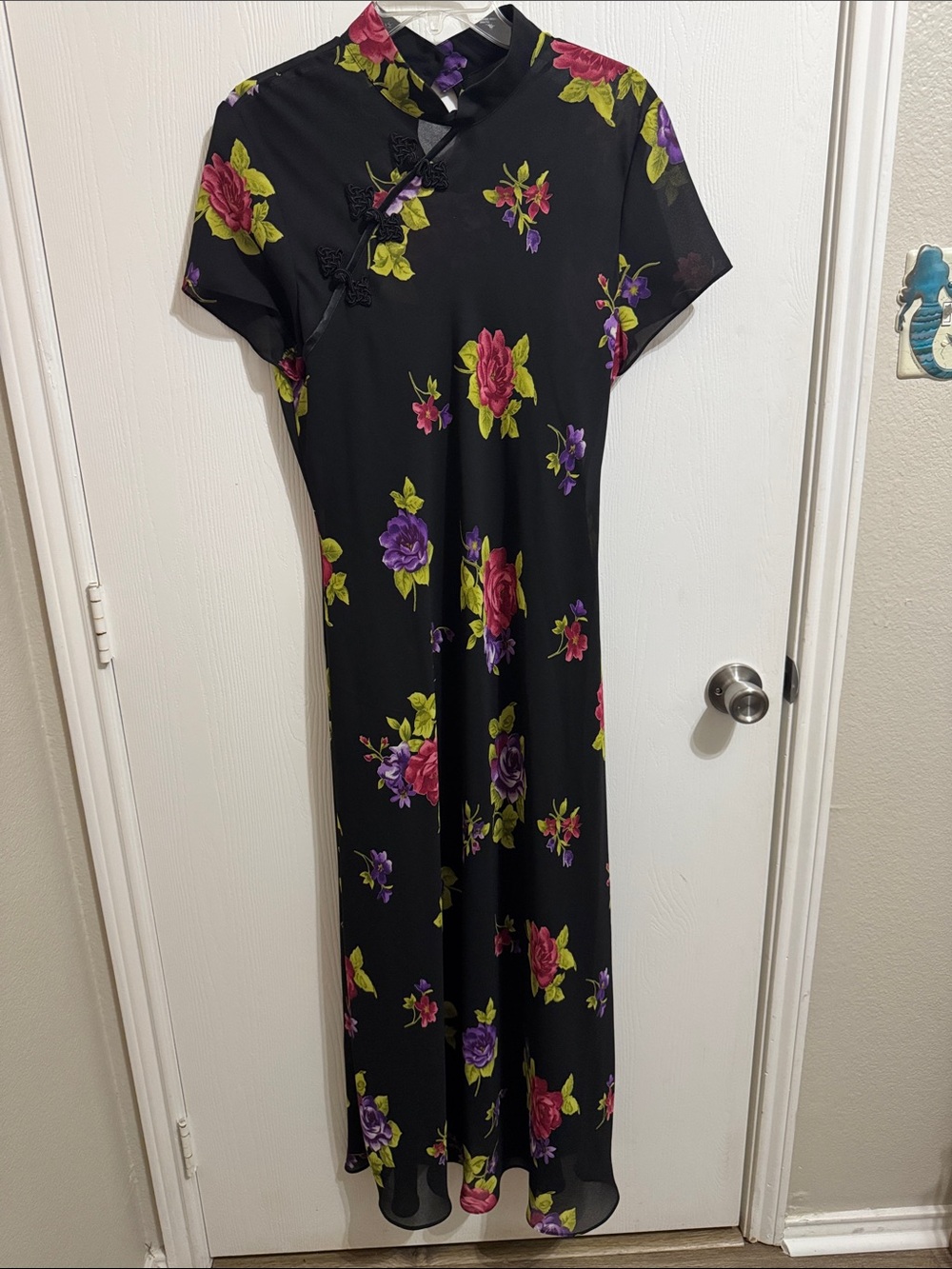 Vintage 1990s Ronni Nicole by Ouida Asian Style Maxi Dress 14 Mandarin Collar